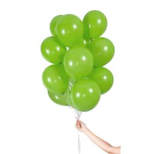 30 x Green Coloured Quality Latex Balloons with Ribbon - 23cm