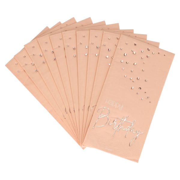 10 x Elegant Lush Blush "Happy Birthday" Pink & Gold Paper Napkins  - 33cm x 33cm