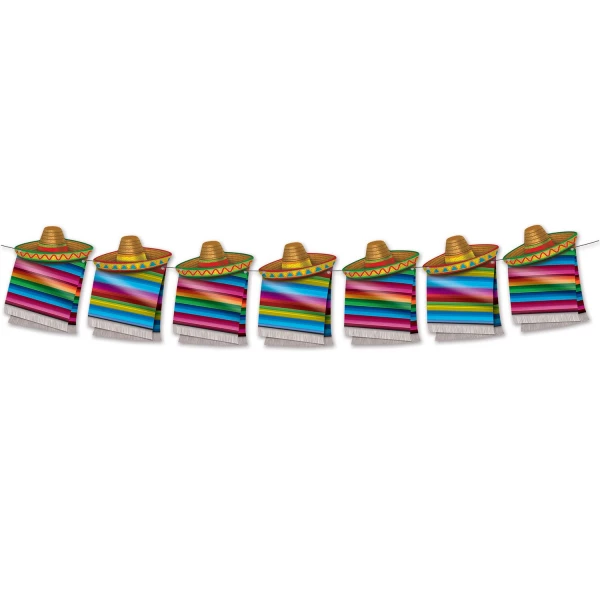 Mexican Fiesta Poncho & Sombrero Streamer Banner - 1.5m