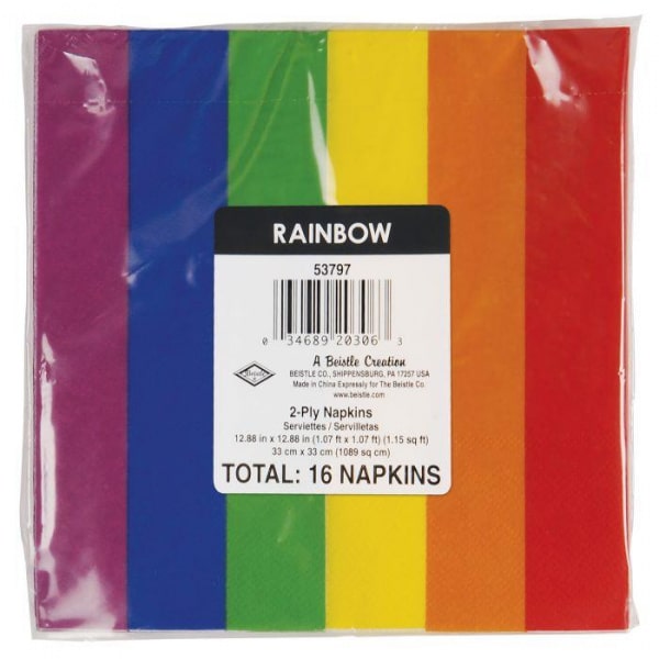 16 x Rainbow Stripes Pride Celebration Party Napkins - 33cm