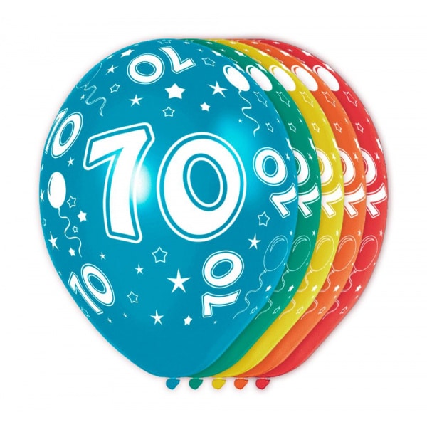 5 x 70th Birthday Assorted Colour Deluxe Party Balloons - 30cm