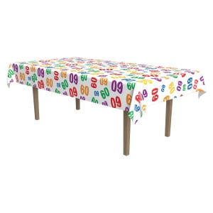 60th Birthday Colourful Party Tablecloth - 2.74M X 1.37M