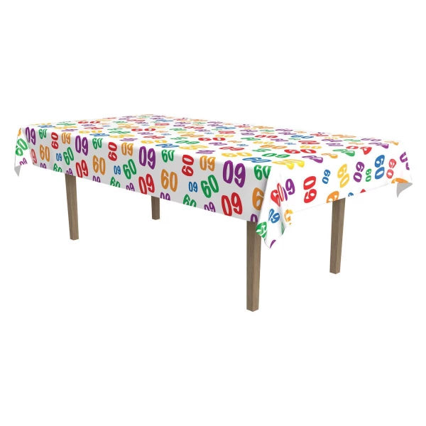 60th Birthday Colourful Party Tablecloth - 2.74M X 1.37M