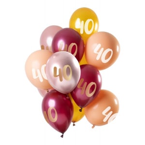 12 x Deluxe Pink & Gold 40th Birthday Party Balloons - 30cm
