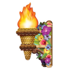 2 X Hawaiian Tikki Style 3D Wall Torch With Flame  - 42cm