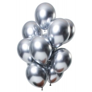 12 x Silver Deluxe Mirror Effect Party Balloons - 33cm
