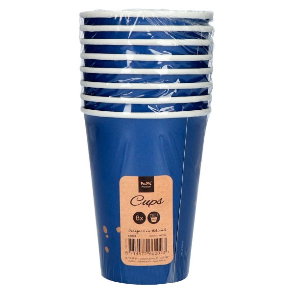 8 x Elegant True Blue Paper Blue & Gold Party Cups - 350ml