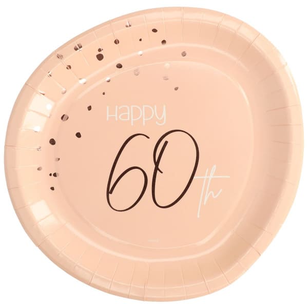 8 x Happy 60th Birthday Elegant Lush Blush Disposable Paper Plates