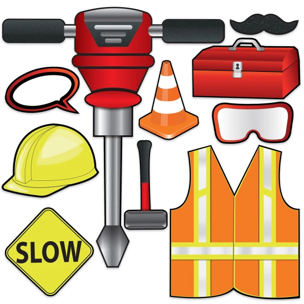 10 X Construction Builder Photo Booth / Selfie Props - 11.5cm - 54cm