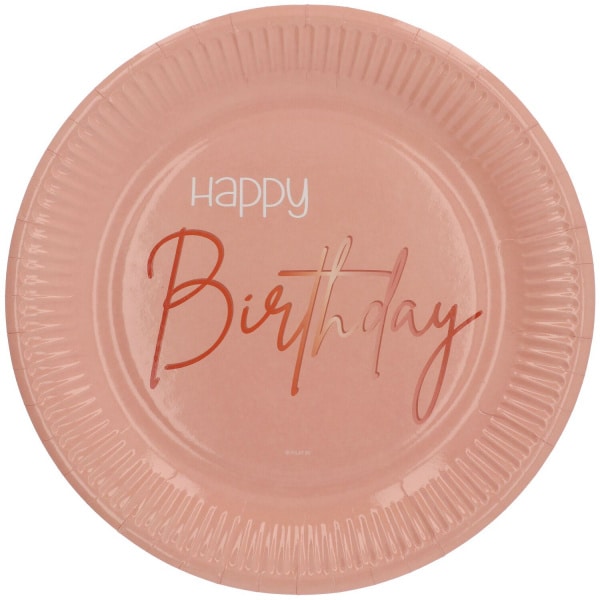 8 x Happy Birthday Elegant Lush Blush Disposable Paper Plates