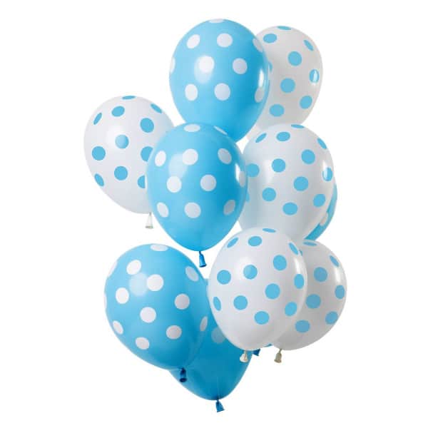 12 x Deluxe Blue & White Polka Dots Party Balloons - 30cm