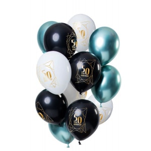 12 x "50 Years Anniversary" Deluxe Multicoloured Celebration Party Balloons - 30cm