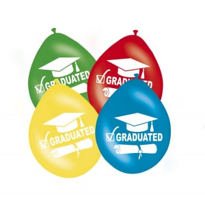 8 x Graduation Assorted Coloured Celebration Balloons - 30cm