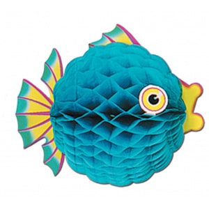 Blue Honeycomb Puffer Fish Decoration - 30.5cm