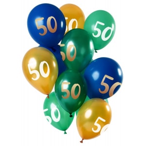 12 x Deluxe Green & Gold 50 Party Balloons - 30cm