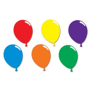 6 x Large Colourful Balloon Card Cut-out Decorations