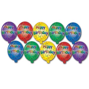 10 X Happy Birthday Balloons Cut-out Decorations - 12cm