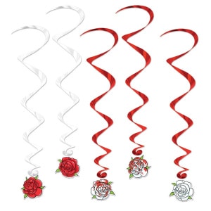 5 x Alice in Wonderland Roses Foil Hanging Whirls - 91.5cm
