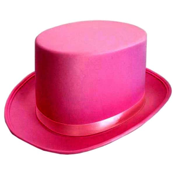 Pink Satin Finish Top Hat With Ribbon