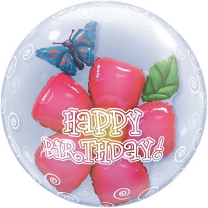 Giant Happy Birthday Flower & Butterfly Celebration Double Qualatex Bubble Balloon - 61cm.