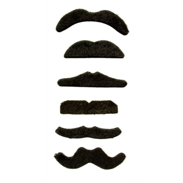6 x Assorted Black Moustaches For Fancy Dress