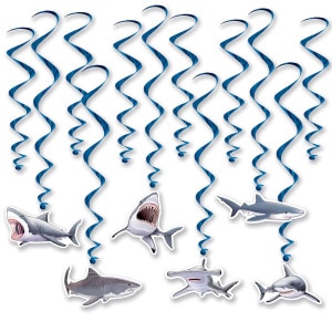 12 x Shark Deep Blue Foil Hanging Whirls - 44cm - 79cm