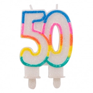 50th Birthday Candle Colourful With Glitter