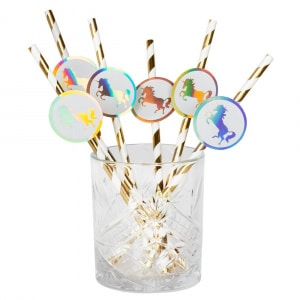 6 x Magical Unicorn Paper Straws with Holographic Decoration