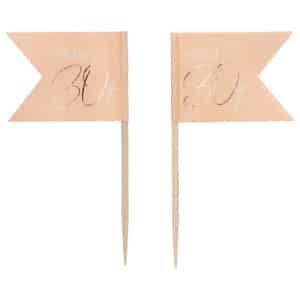 36 x Elegant Lush Blush "Happy 30th" pink & rose gold Party Pick Cocktail Sticks - 6.5cm