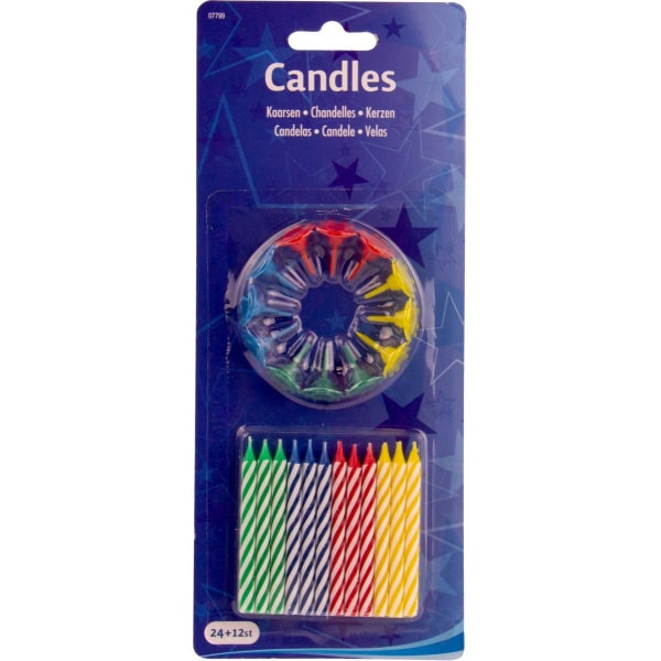 24 x Multicolour Birthday Candles With Holders