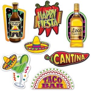 7 X Mexican Fiesta Cut-out Decorations - 25cm - 42cm