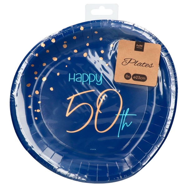 8 x Happy 50th Birthday Elegant True Blue Disposable Paper Plates