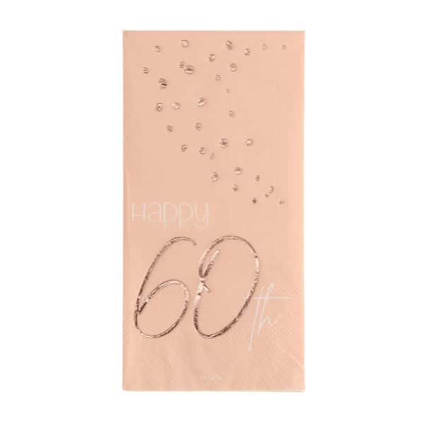 10 x Elegant Lush Blush "Happy 60th Birthday" Pink & rose gold Paper Napkins  - 33cm x 33cm