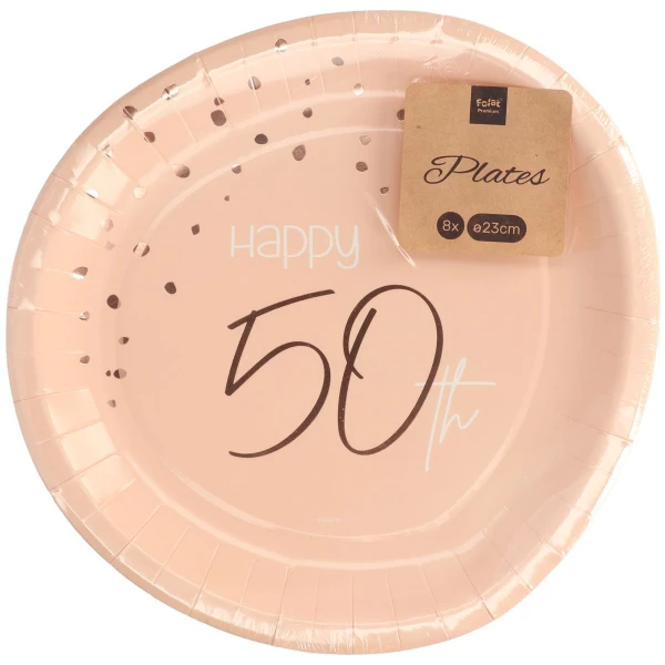 8 x Happy 50th Birthday Elegant Lush Blush Disposable Paper Plates