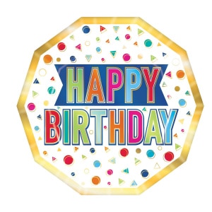 8 x Happy Birthday Colourful Disposable Paper Plates