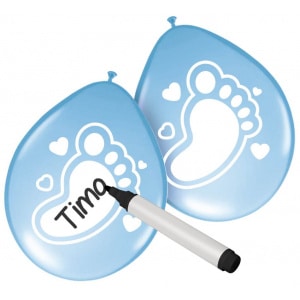 6 x Blue Baby Footprint Writable Balloons - 25cm