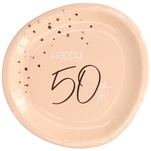 8 x Happy 50th Birthday Elegant Lush Blush Disposable Paper Plates