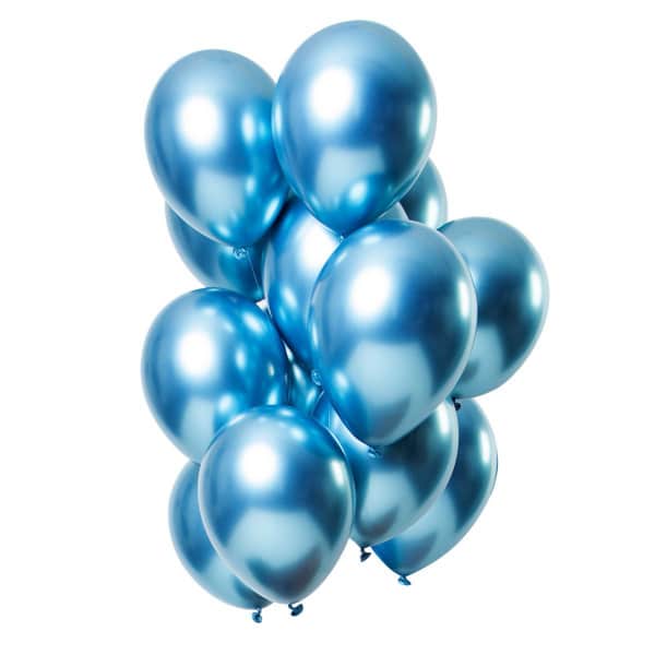 12 x Blue Deluxe Mirror Effect Party Balloons - 33cm