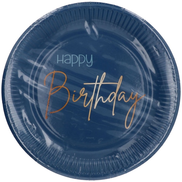 8 x Happy Birthday Elegant True Blue Disposable Paper Plates