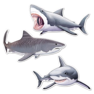 3 x Swimming Shark Large Card Cut-out Party Decoration