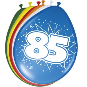 8 x 85th Birthday Assorted Colour Deluxe Party Balloons - 30cm