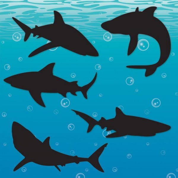 10 x Shark Silhouette Cut-out Party Decorations