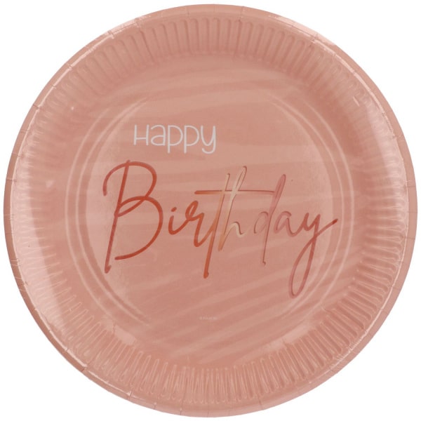 8 x Happy Birthday Elegant Lush Blush Disposable Paper Plates