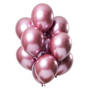 12 x Pink Deluxe Mirror Effect Party Balloons - 33cm