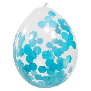 4 x White Balloons Filled With Pretty Blue Confetti - 30cm