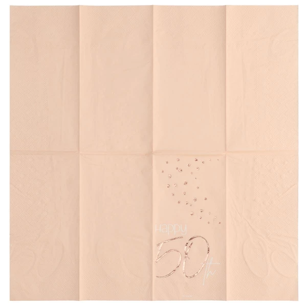 10 x Elegant Lush Blush "Happy 50th Birthday" Pink & rose gold Paper Napkins  - 33cm x 33cm
