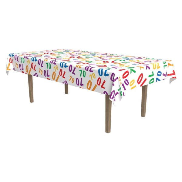70th Birthday Colourful Party Tablecloth - 2.74M X 1.37M