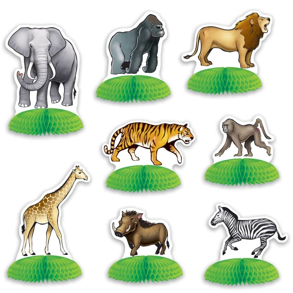 8 X Safari Animal Mini Table Decorations - 7.5cm -14cm