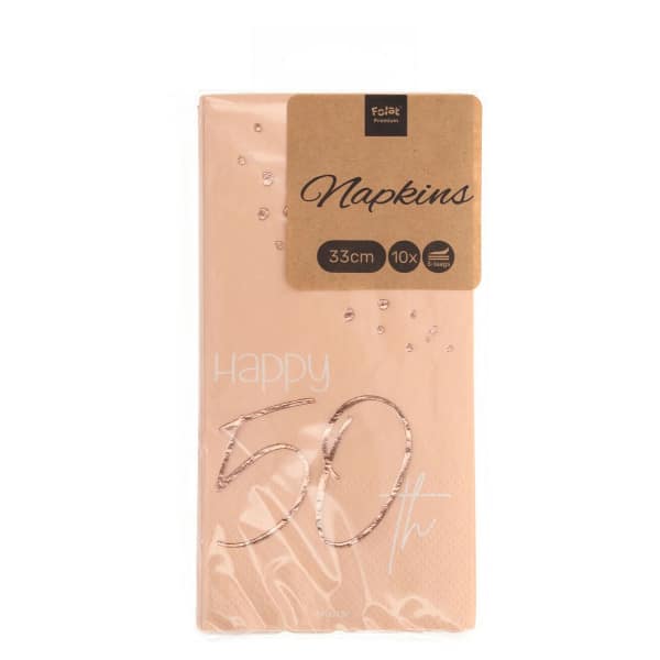 10 x Elegant Lush Blush "Happy 50th Birthday" Pink & rose gold Paper Napkins  - 33cm x 33cm