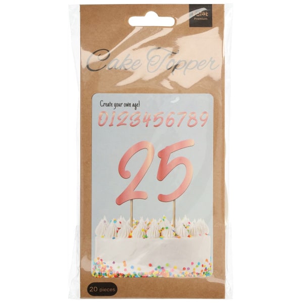 Set of 20 Elegant 15cm Rose Gold Number Cake Toppers